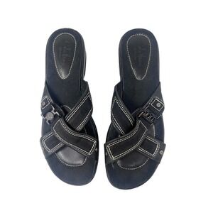 Cole Haan slip on Wedges Black Leather Silver Accents Womens Size 8AA